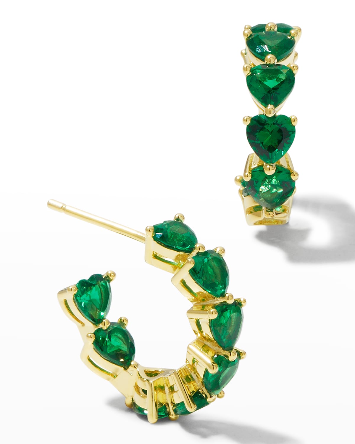 Adinas Jewels Cubic Zirconia Multi-heart Hoop Earrings In Green