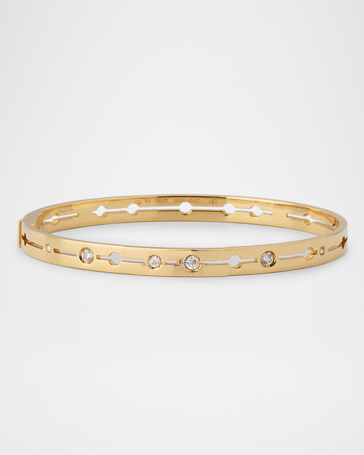 Yellow Gold Pulse Small Narrow Bangle Bracelet, Size 16