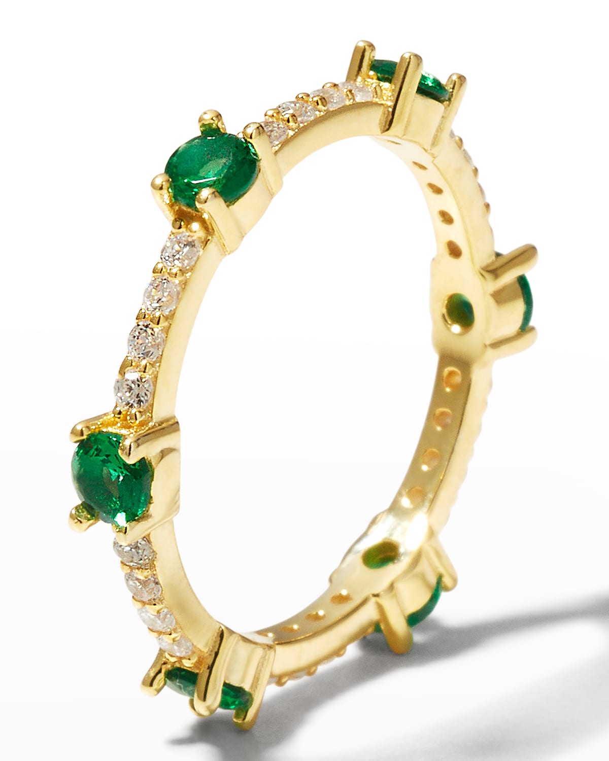 Adinas Jewels Adina's Jewels Colored Gemstone X Cz Thin Eternity Ring In Emerald Green