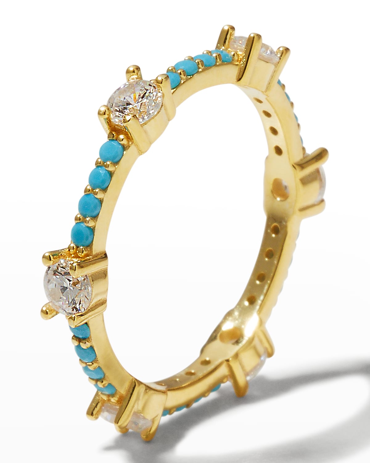 Adinas Jewels Adina's Jewels Colored Gemstone X Cz Thin Eternity Ring In Turquoise