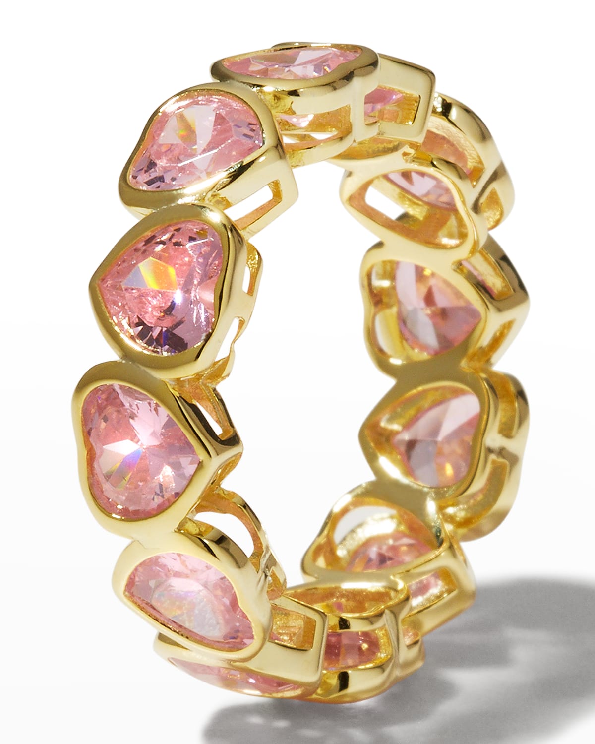 Adinas Jewels Colored Bezel Heart Eternity Ring In Dusty Pink