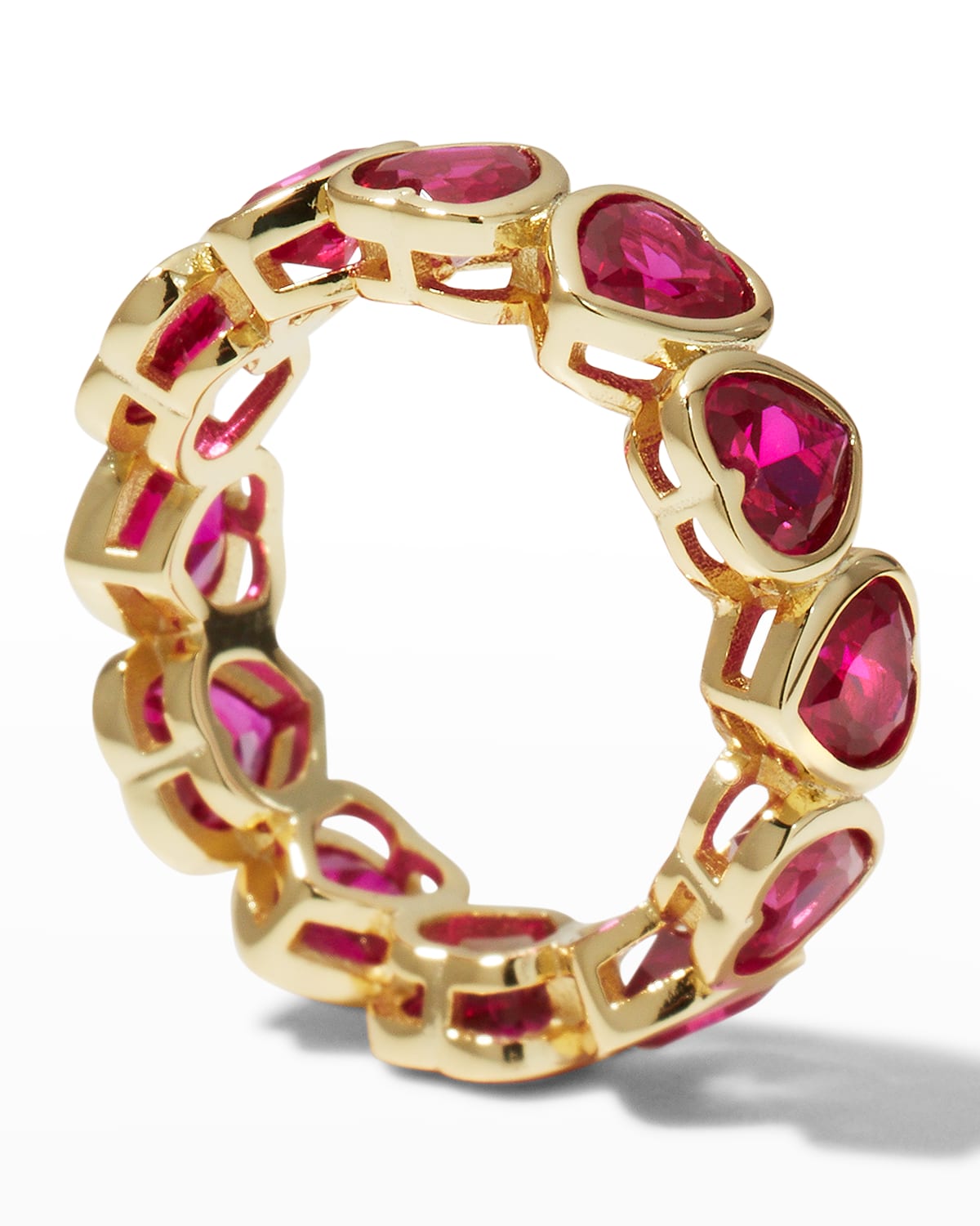 Adinas Jewels By Adina Eden Colored Bezel Heart Eternity Band In Magenta