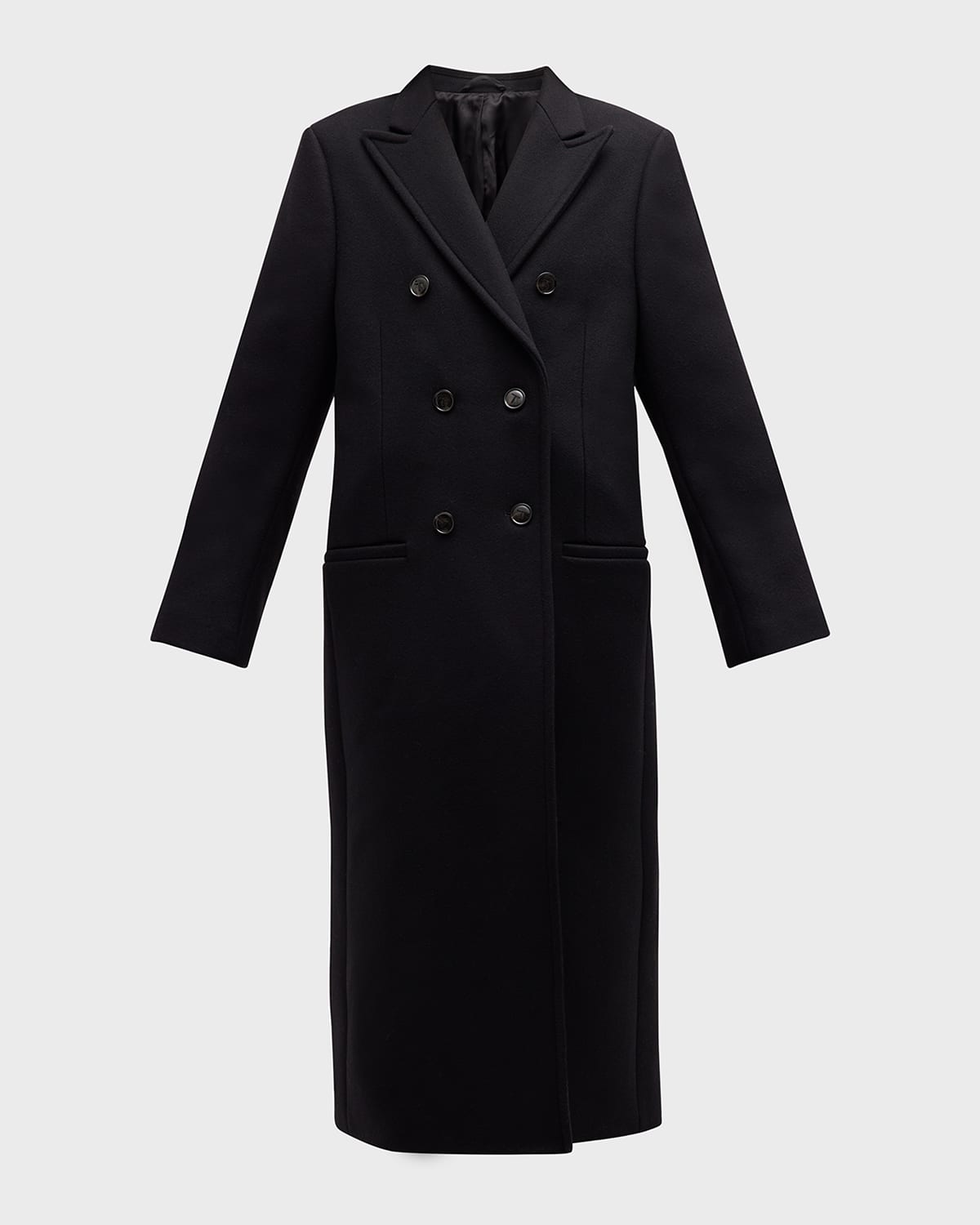 Totême Double-breasted Mid-length Tailored Overcoat In Black