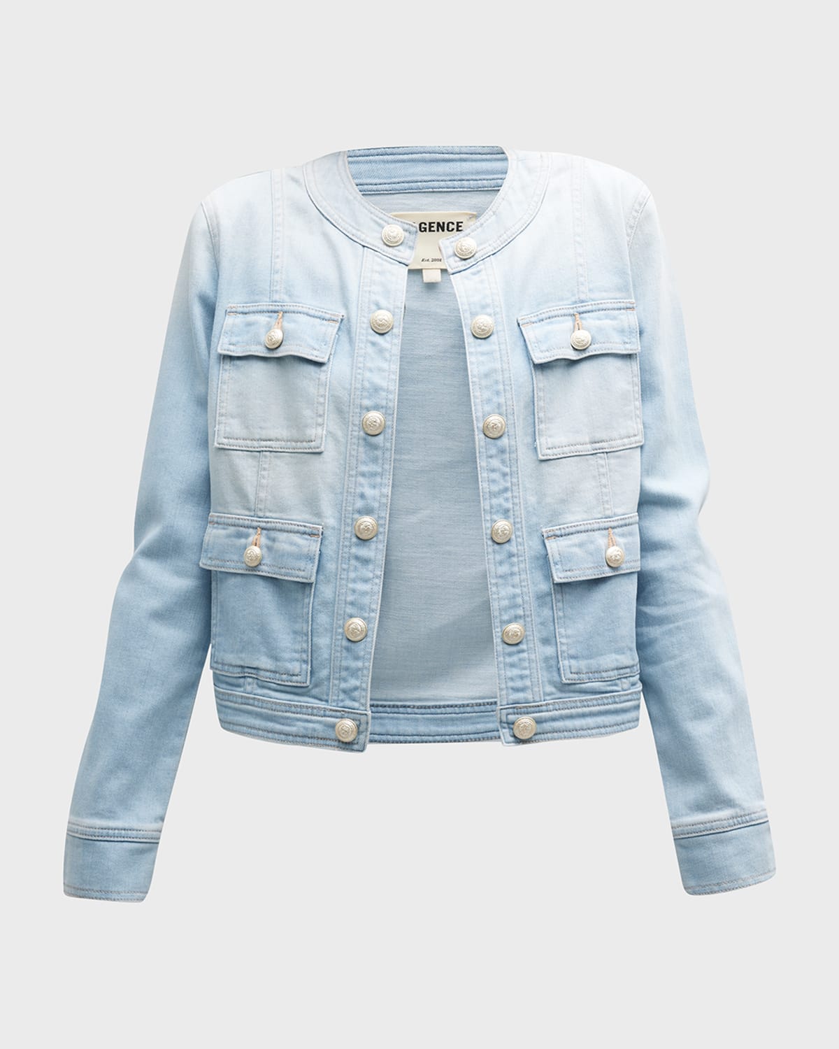 L Agence Yari Faded Collarless Denim Jacket In Windsor