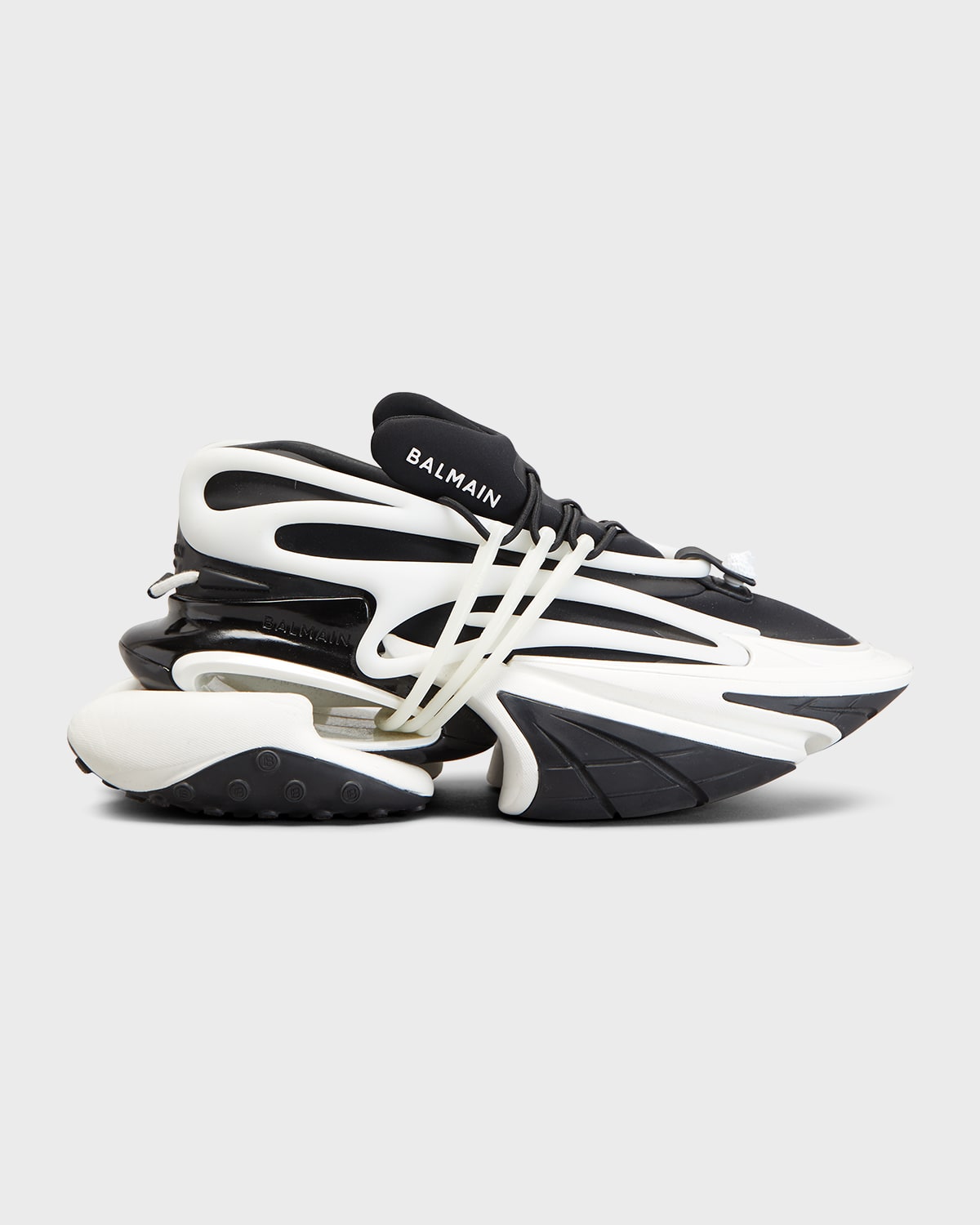 Shop Balmain Men's Unicorn Neoprene Two-tone Sneakers In Black/white