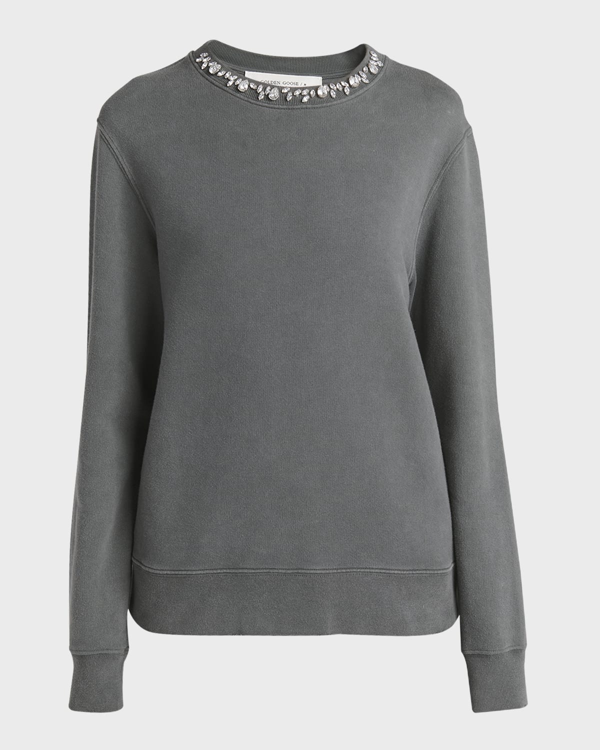 Distressed Crystal Embroidered Crewneck Sweatshirt