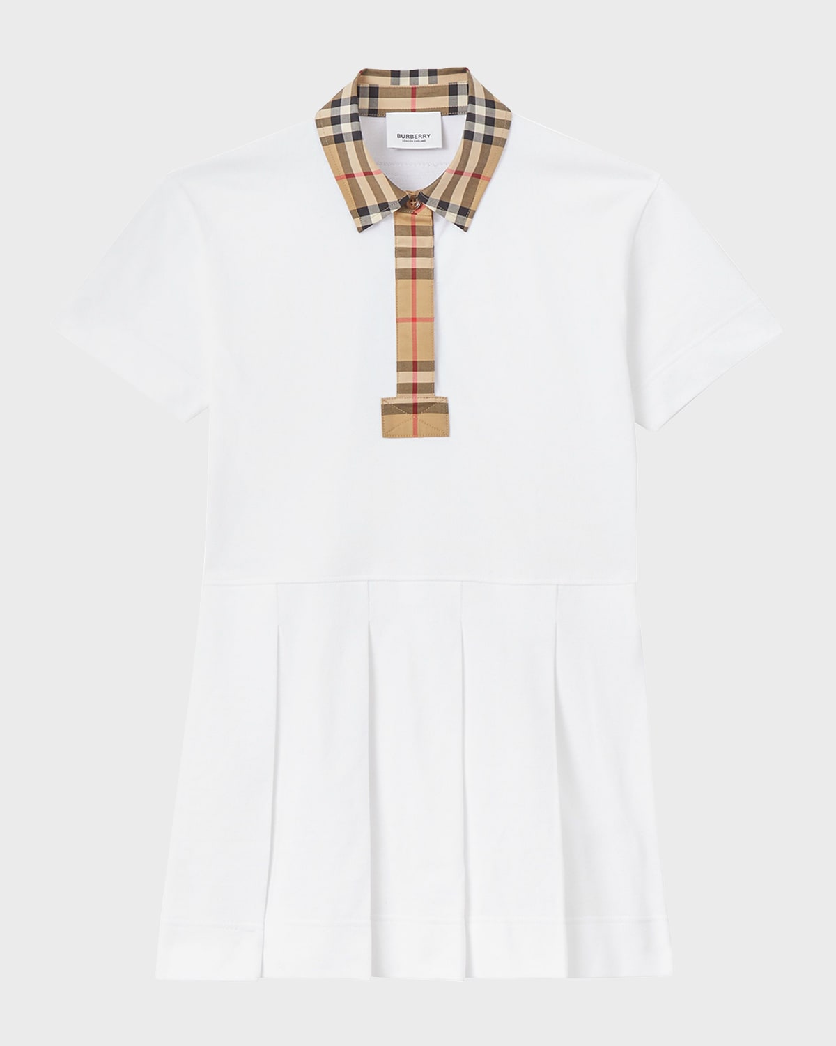 Shop Burberry Girl's Sigrid Vintage Check Polo Shirt Dress In White