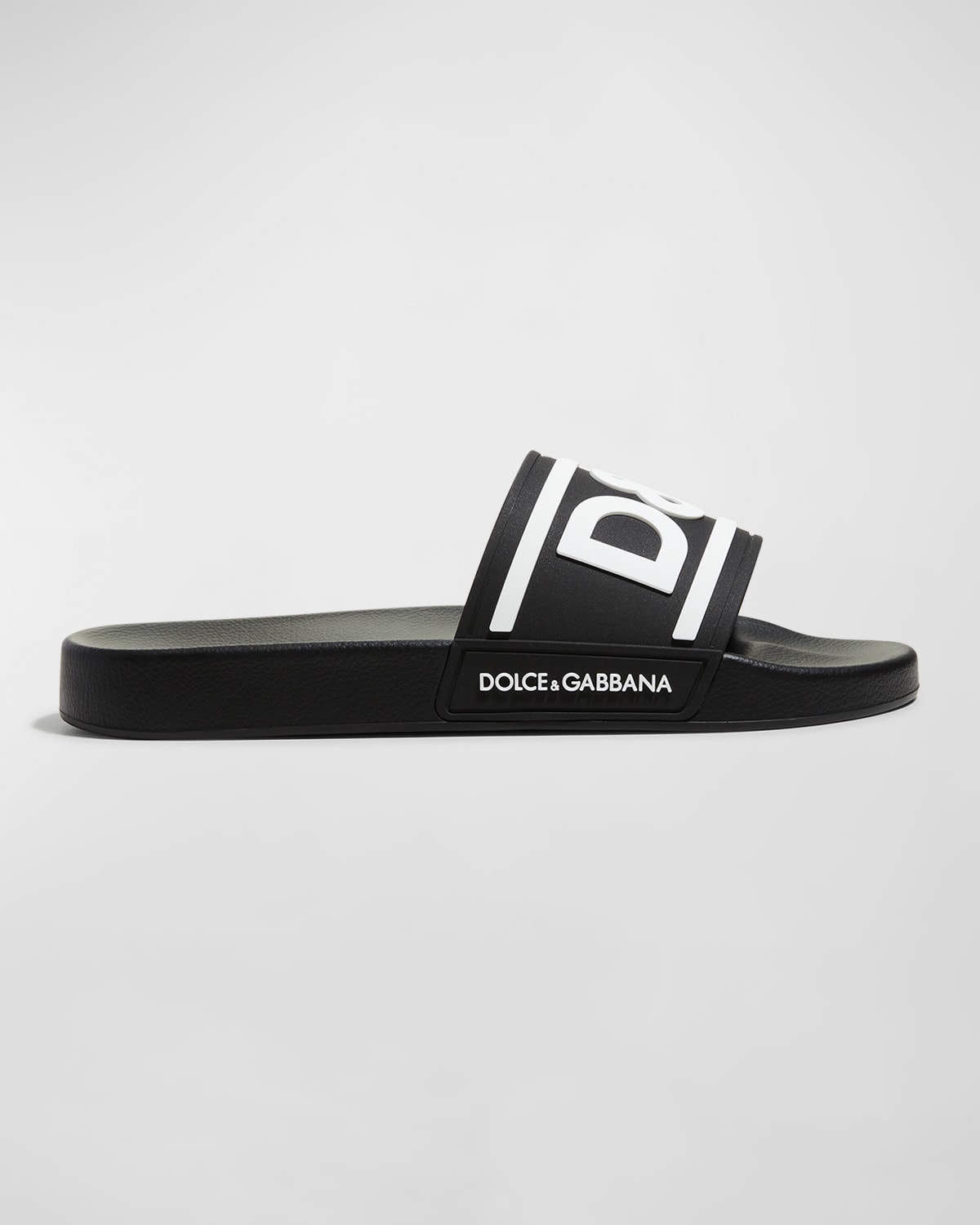 Dolce & Gabbana Rubber Beachwear Sliders With Dg Logo In Black/white