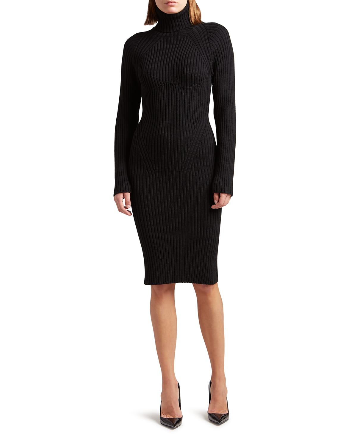 Tom Ford Ribbed-knit Virgin Wool Midi Dress In Black | ModeSens