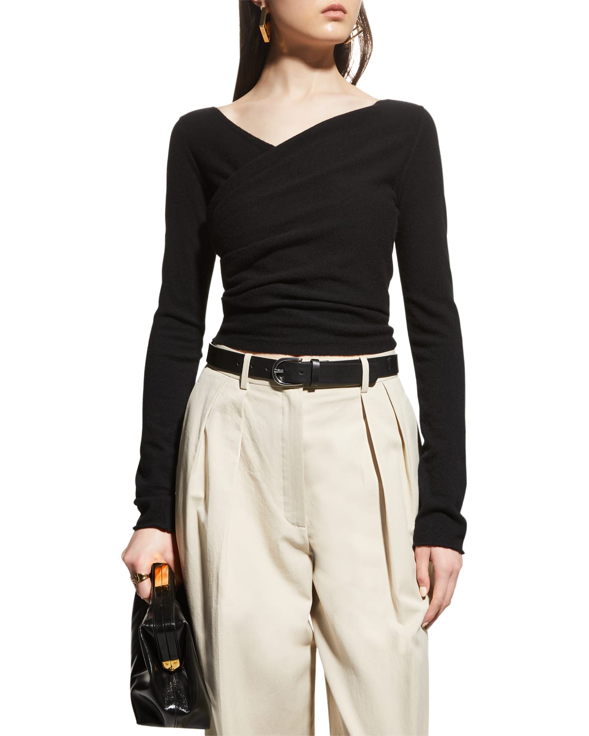 Vince Wrap-Front Wool-Cashmere Top