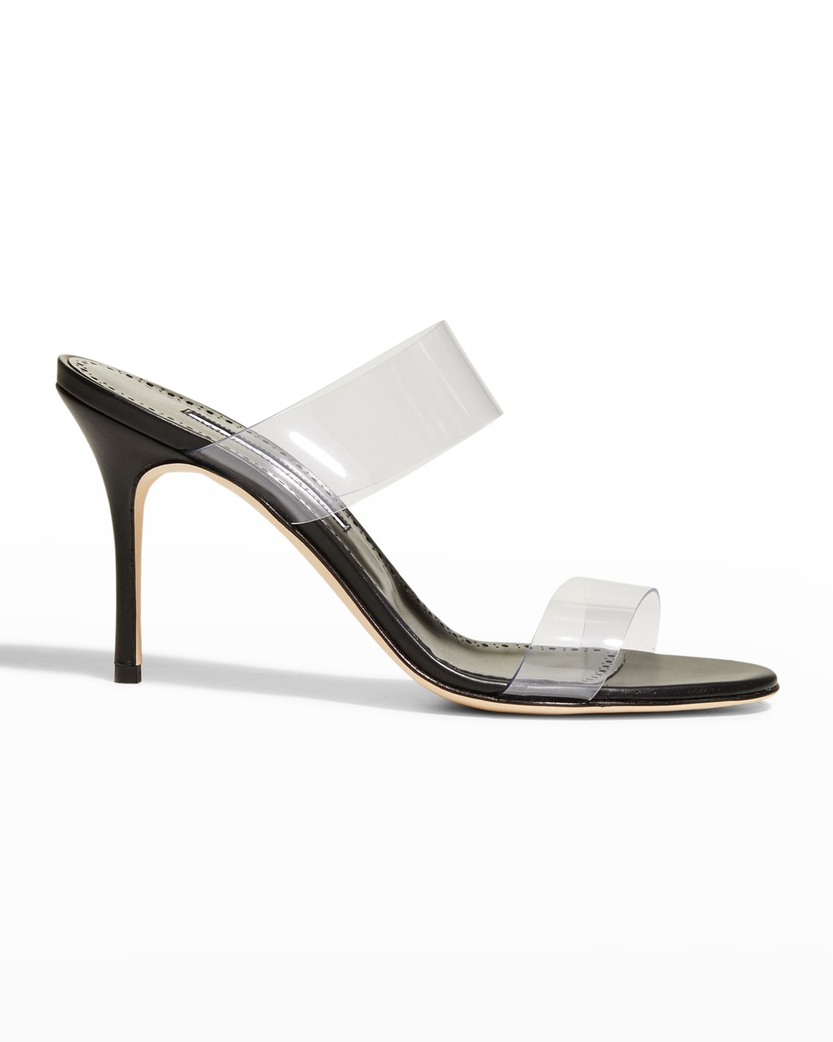 Manolo Blahnik Scolto Clear Two-band Slide Sandals In Blck0015