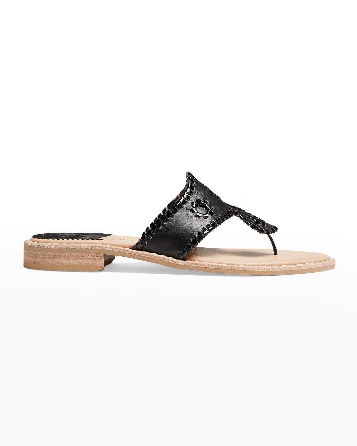 Jack Rogers Jacks Woven Leather Thong Sandals In Black/ Black Pate