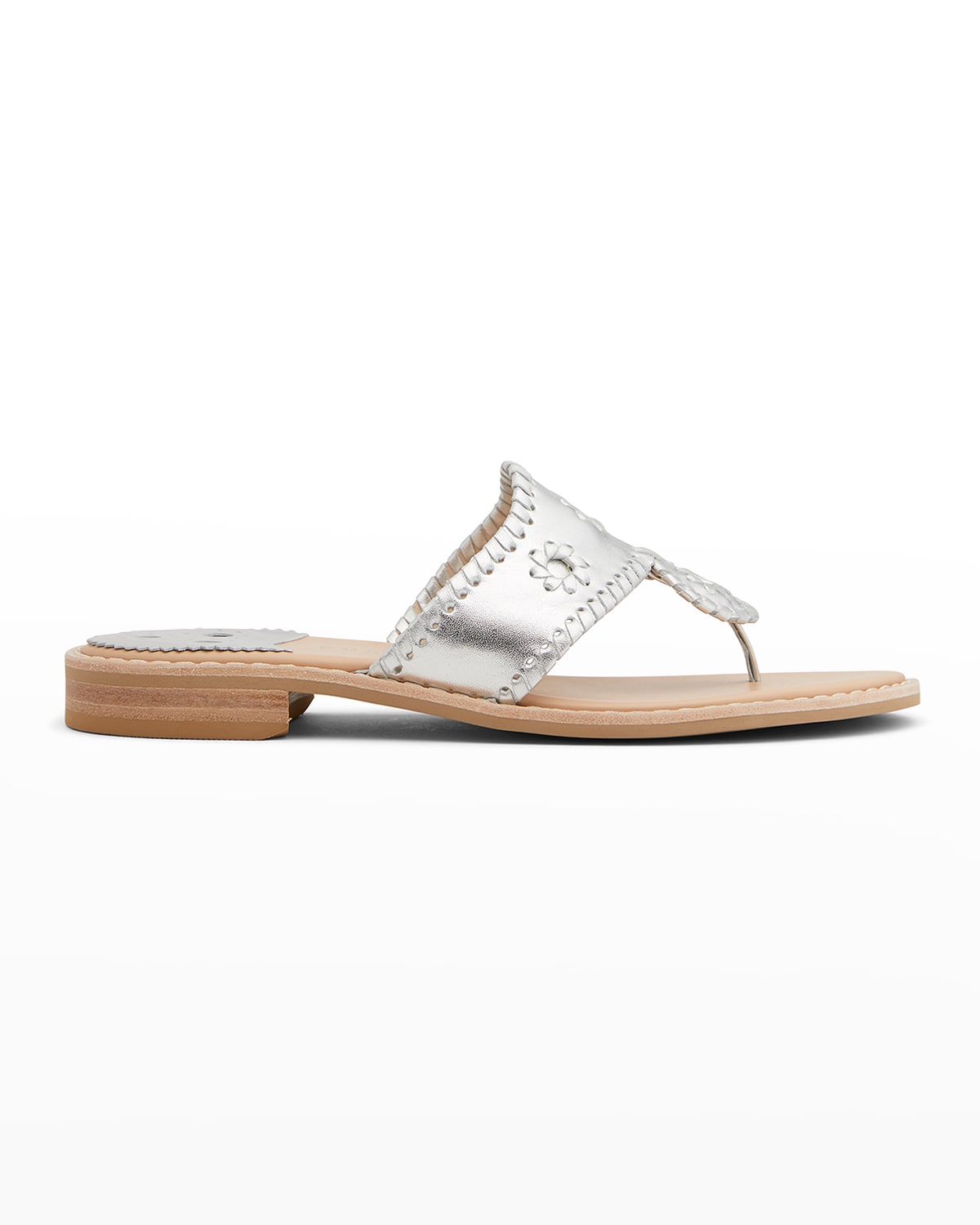 Jack Rogers Jacks Woven Leather Thong Sandals In Silver/silver