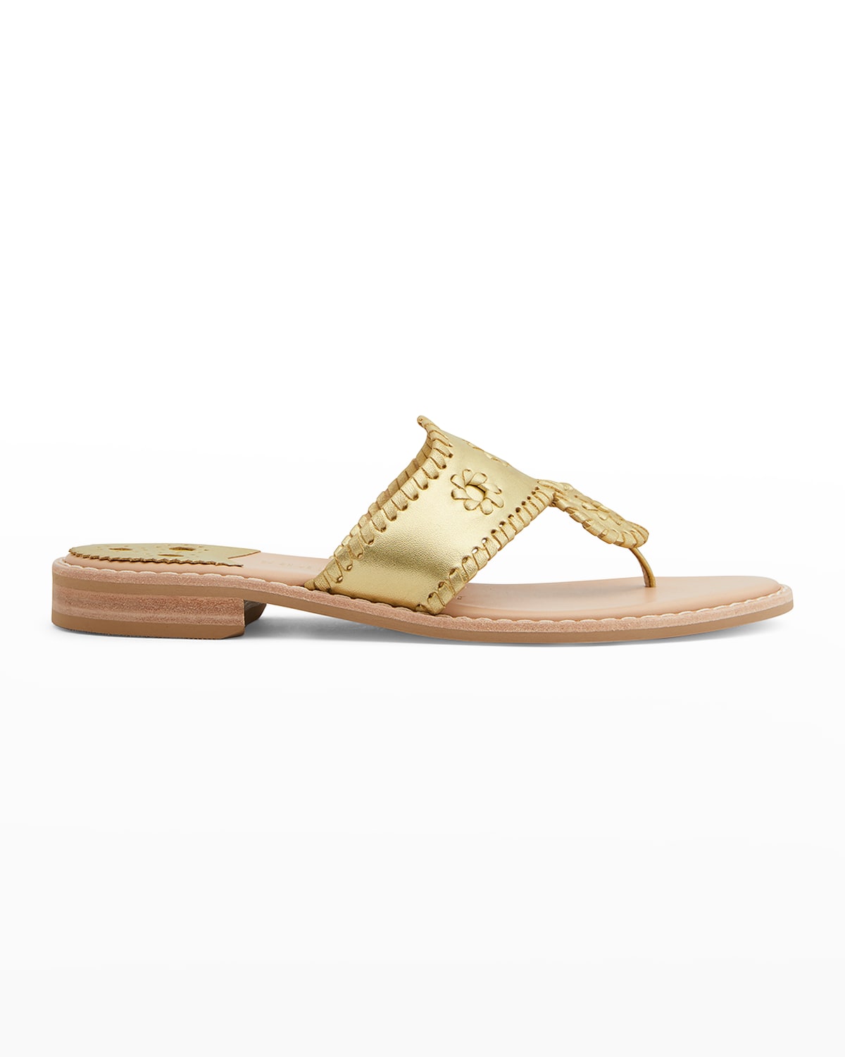 Jack Rogers Jacks Woven Leather Thong Sandals In Gold/gold