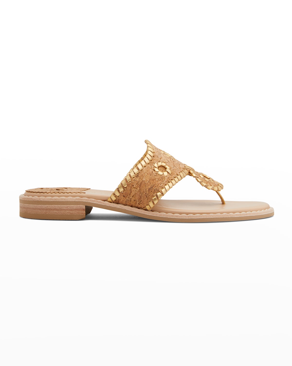 Jack Rogers Jacks Cork Leather Thong Sandals In Natural Cork/gold