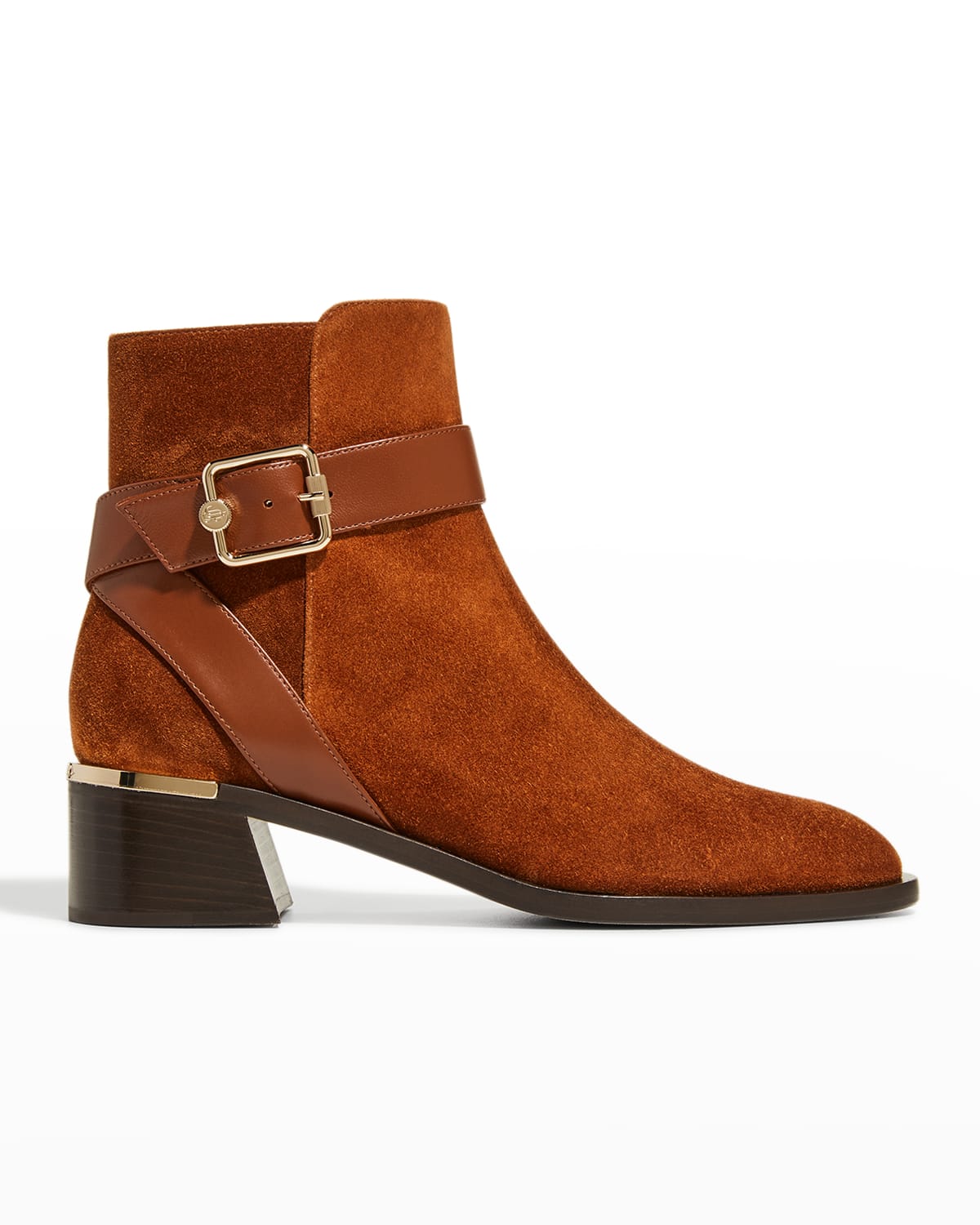Jimmy Choo Clarice Suede Buckle Ankle Booties In Dark Tan