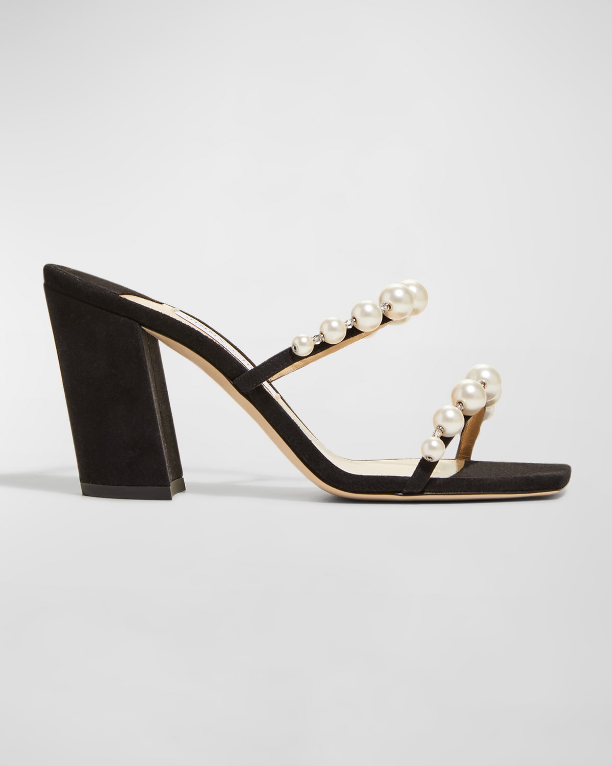 Shop Jimmy Choo Amara Pearly Suede Slide Sandals In Black/white