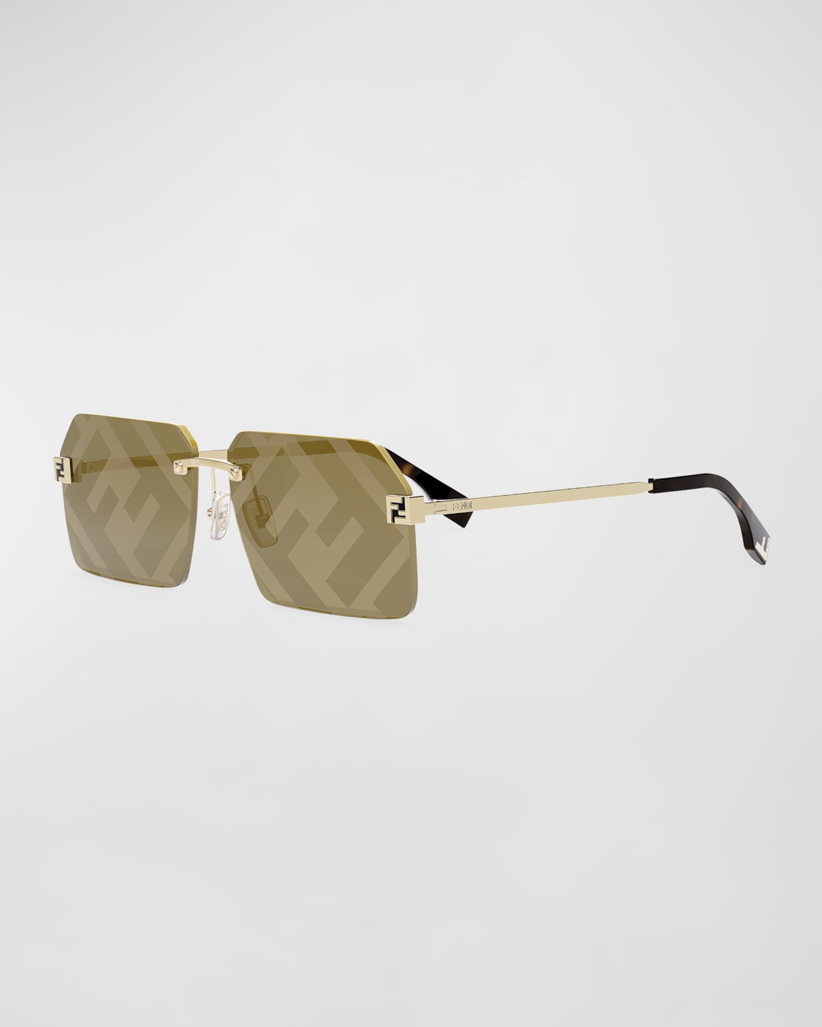 Shop Fendi Men's Ff-monogram Square Sunglasses In Gold