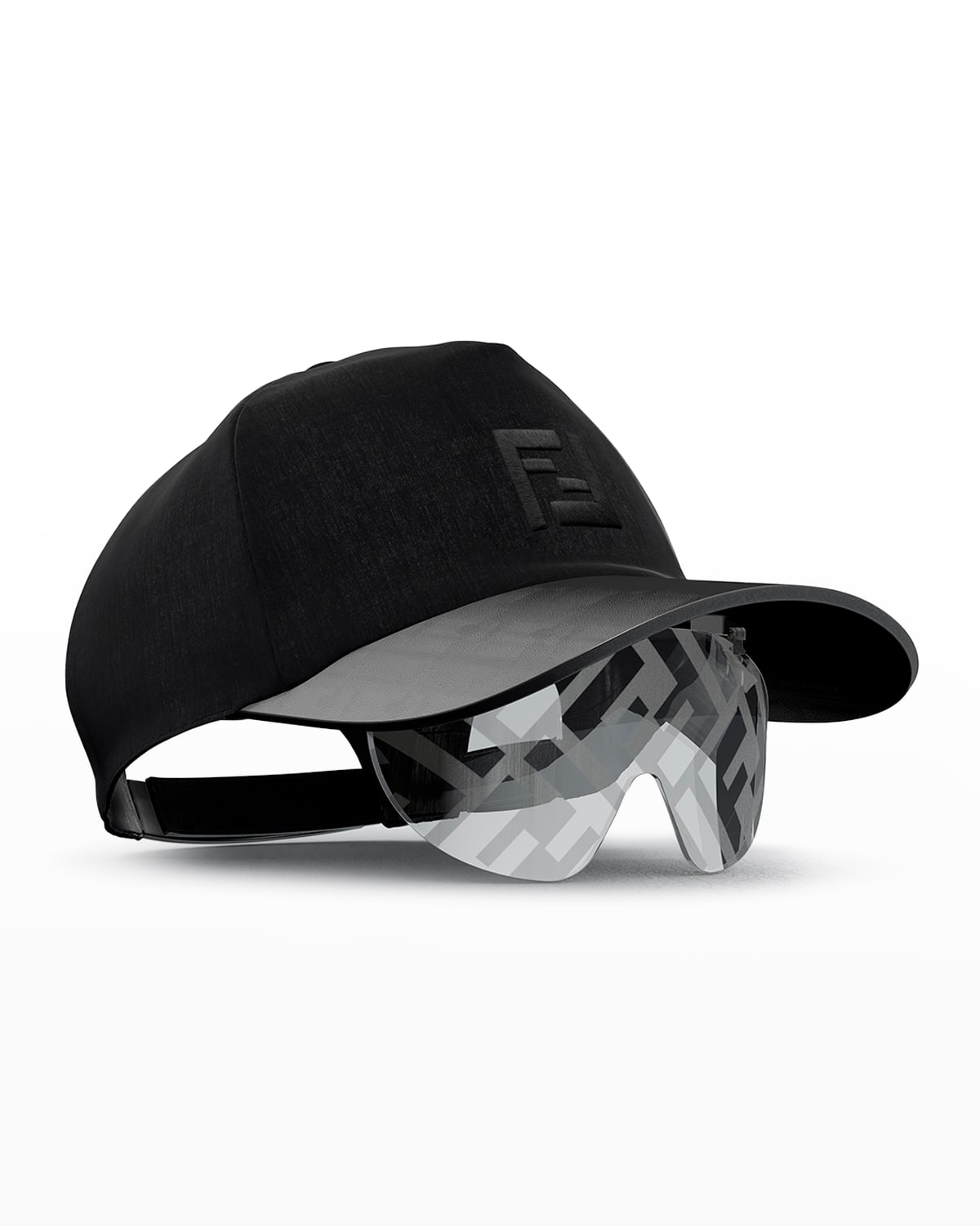 Fendi Men's Eyecap Baseball Cap W/ Foldable Shield Sunglasses In