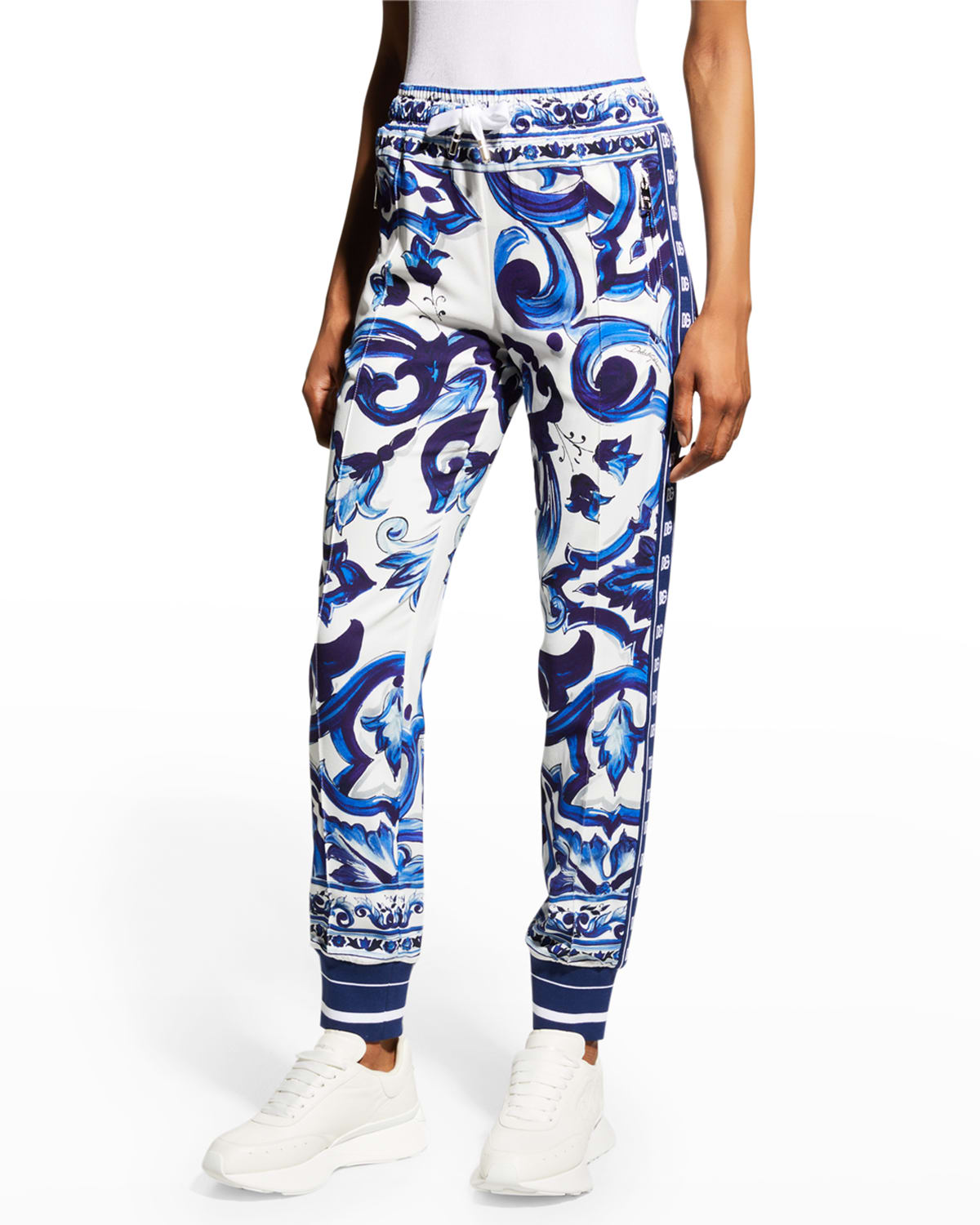 Dolce & Gabbana Blu Mediterraneo Cady Painterly Elasticized Joggers In Multiprint