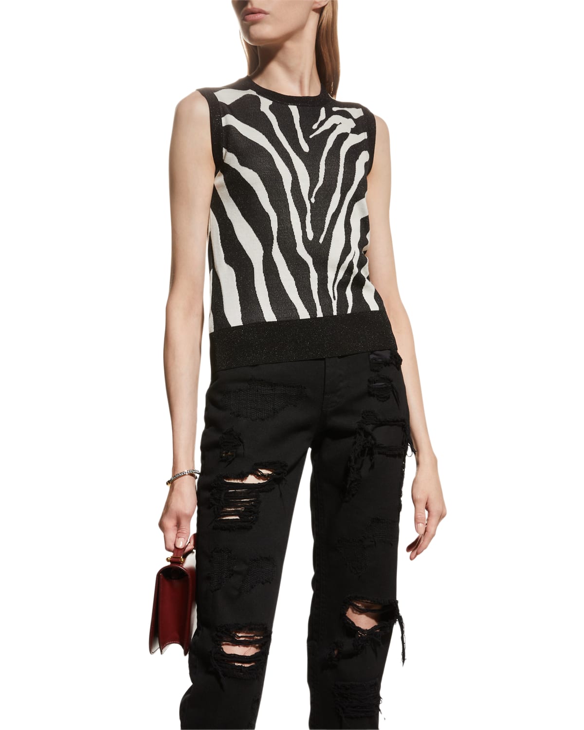 Metallic Zebra Jacquard Tank Top In Black Metallic Zebra Jacquard Tank Top In Black