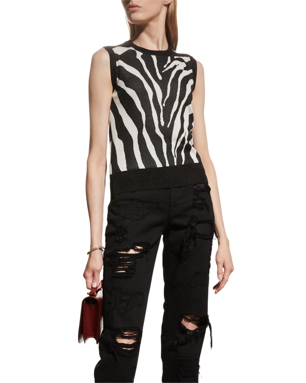 Dolce & Gabbana Metallic Zebra Jacquard Tank Top In Black