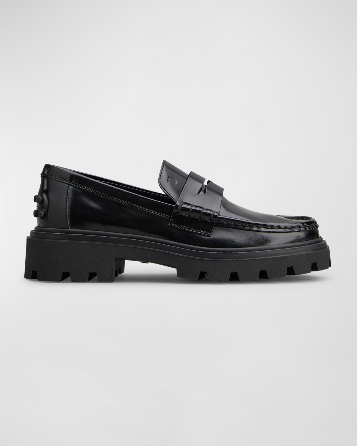 Shop Tod's Calfskin Lug-sole Penny Loafers In Black