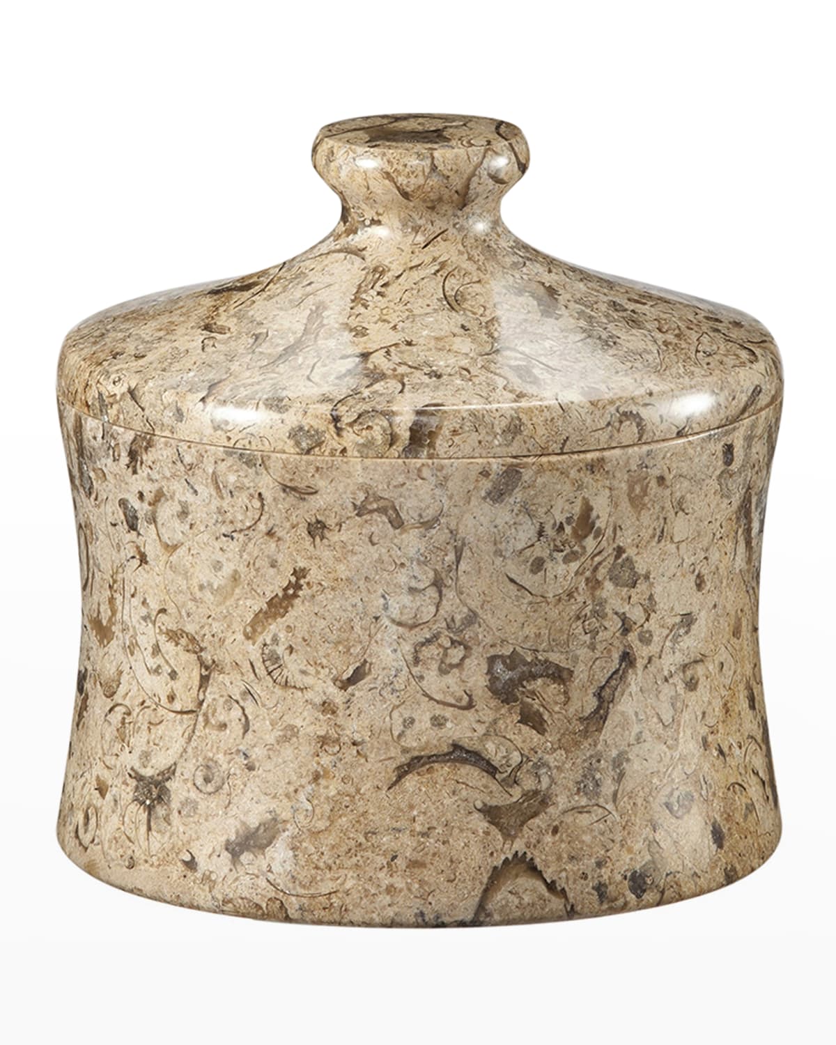 Marble Crafter Fossil Stone 4"dia. Cannister In Beige/ivory