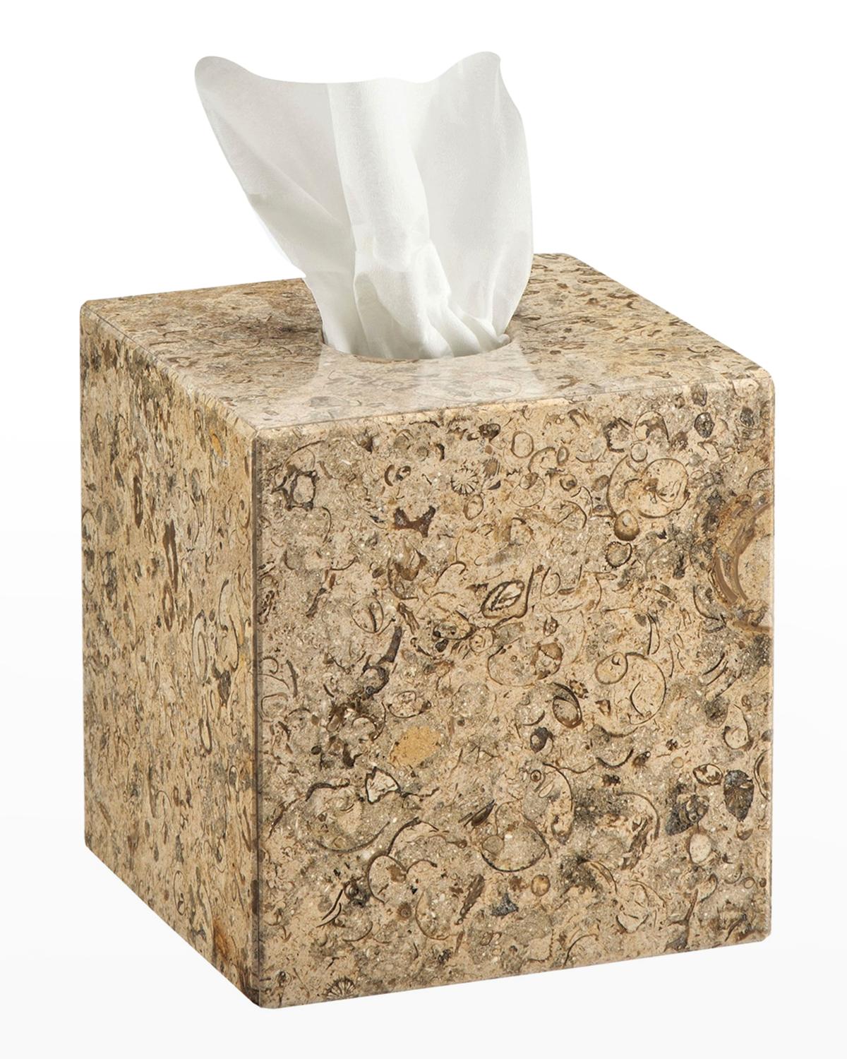 Marble Crafter Fossil Stone Polished Tissue Box Holder In Beige/ivory