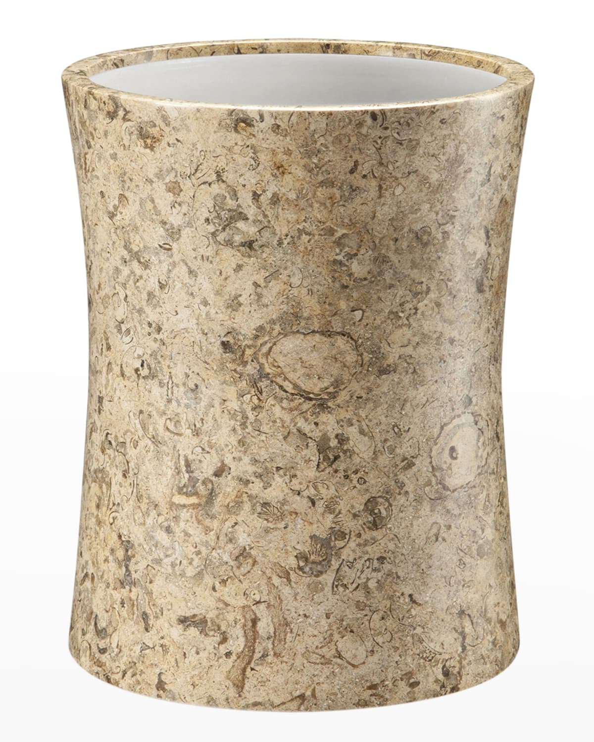 Marble Crafter Fossil Stone Waste Bin With Liner In Beige/ivory