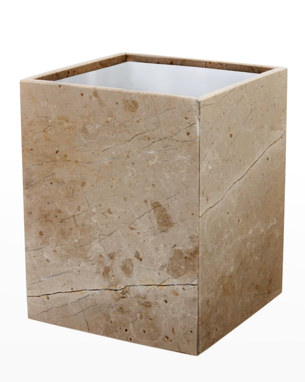 Marble Crafter Myrtus Polished Marble Square Waste Bin With Liner In Pinkish Beige