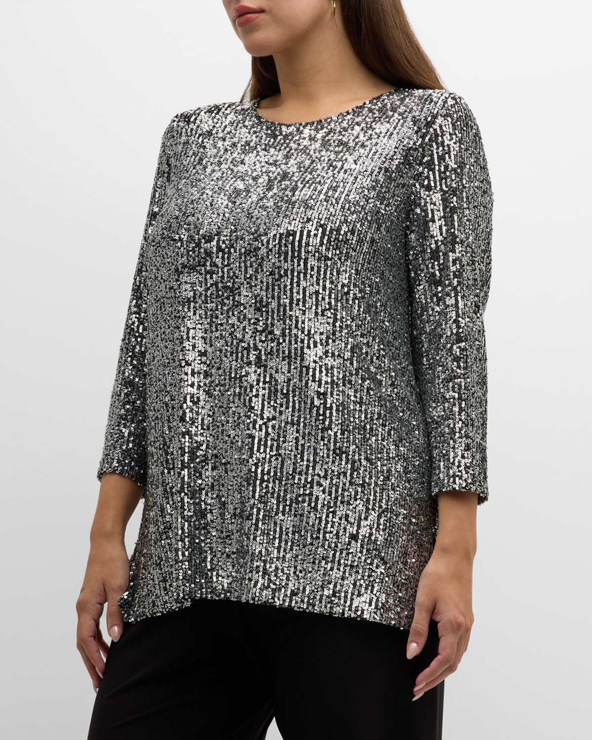 Plus Size 3/4-Sleeve Sequin Tunic