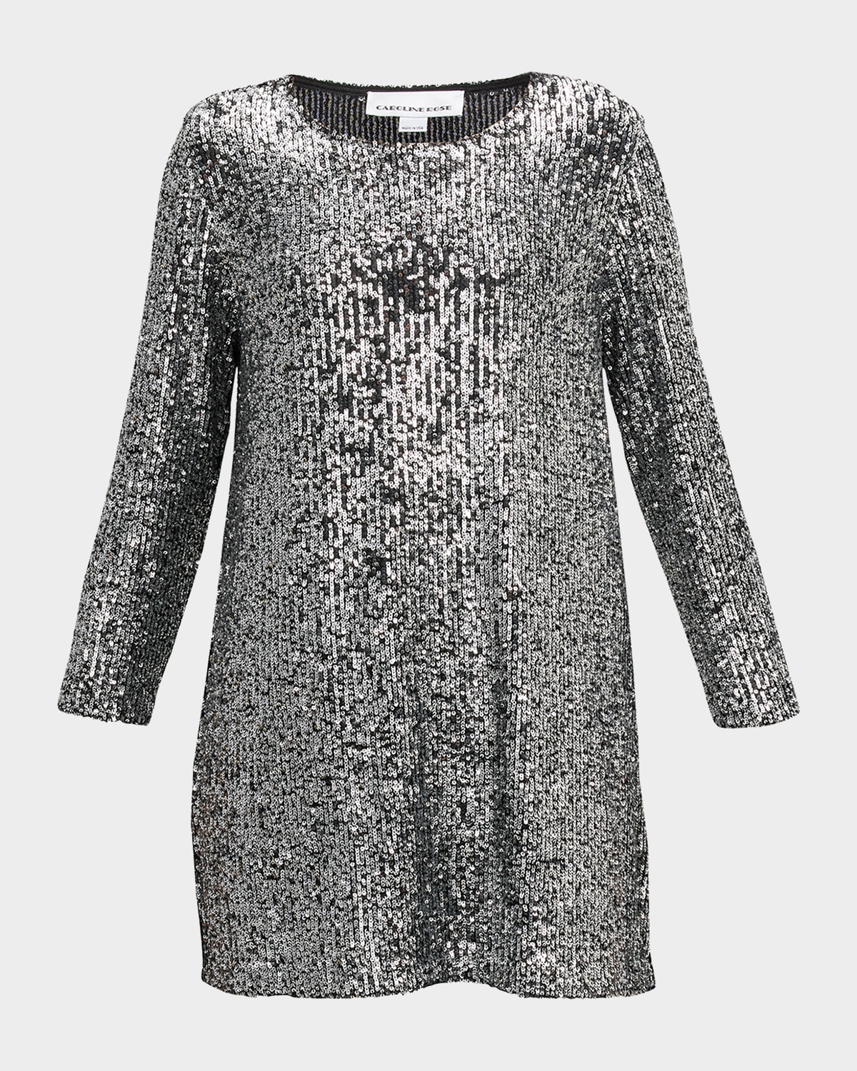 Caroline Rose 3/4-sleeve Sequin Tunic In Silverblack