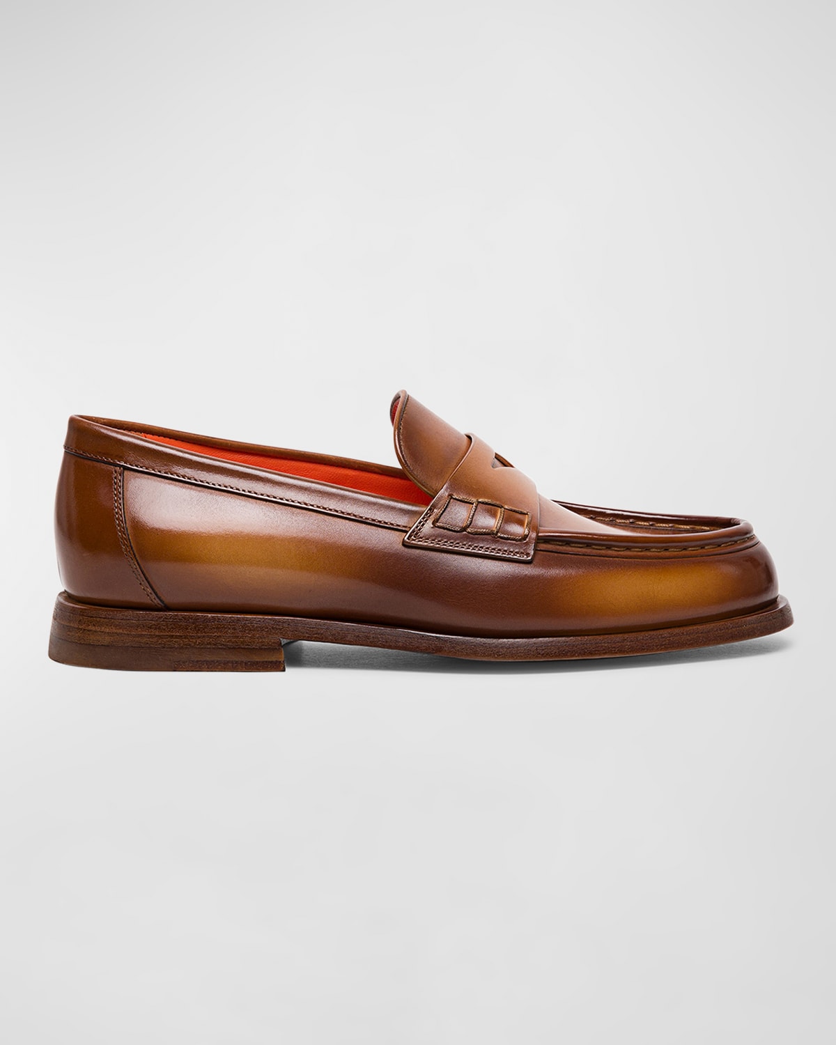 Santoni Airglow Classic Leather Penny Loafers In Brown