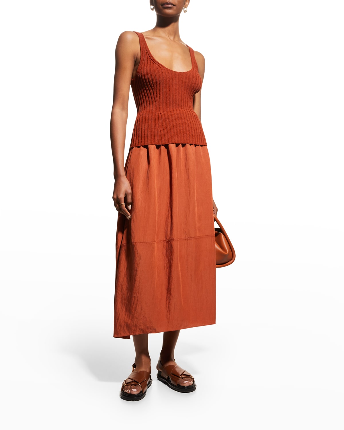 Vince Brown Ribbed Cotton-blend Tank In Rust Amber