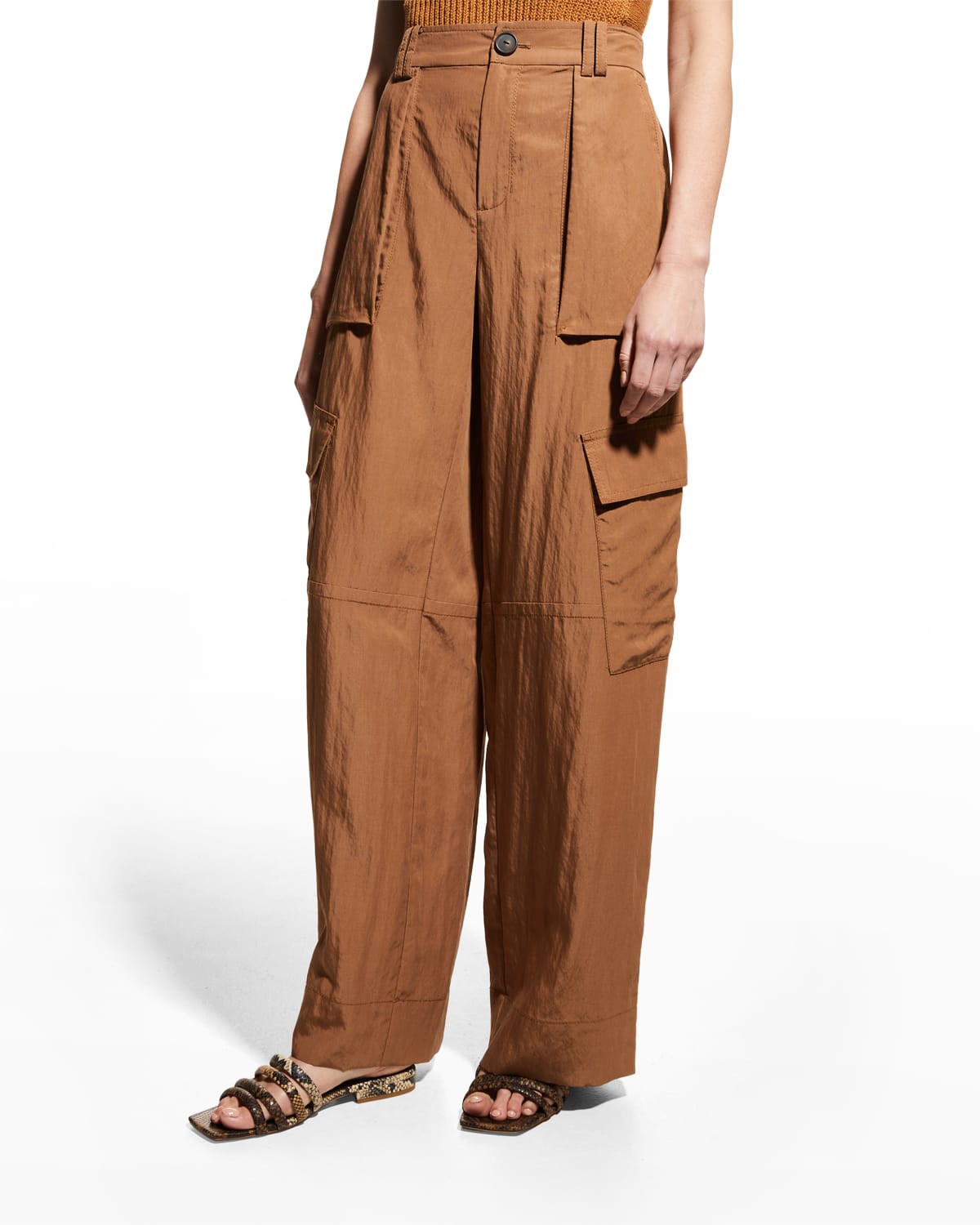 Vince Wide-leg Tencel Cargo Pants In Hazelnut