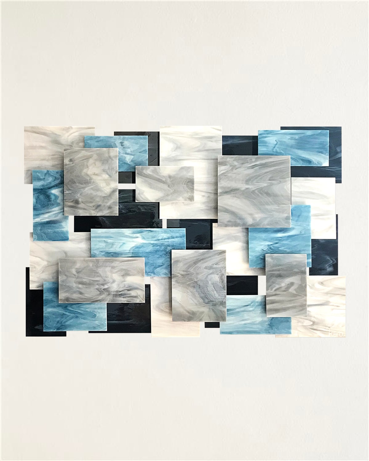 Karo Studios Glass And Metal Wall Sculpture In Dark Blue