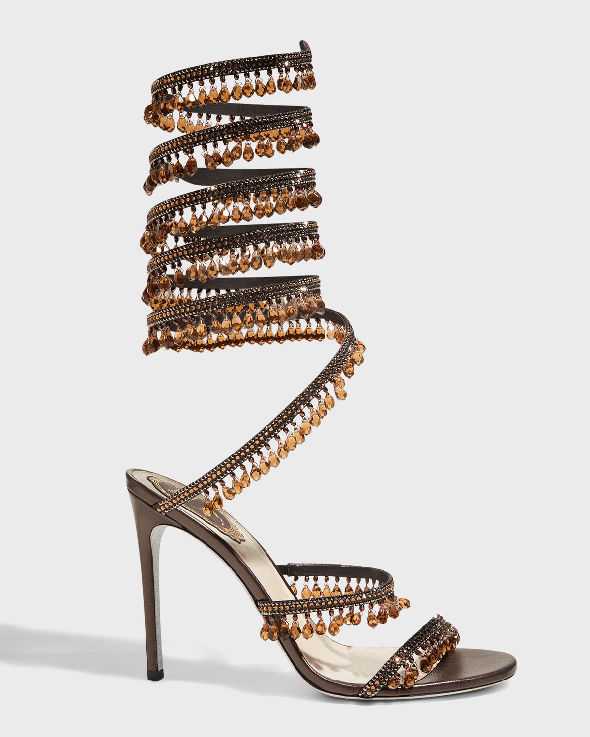 Chandelier Beaded Ankle-Wrap Sandals