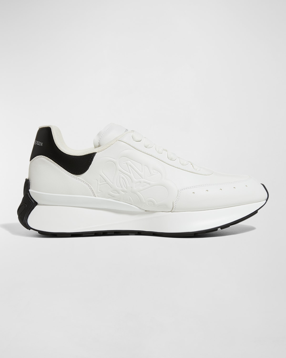 Alexander Mcqueen Calfskin Low-top Sneakers Paneled Curvy Sole In White-blac