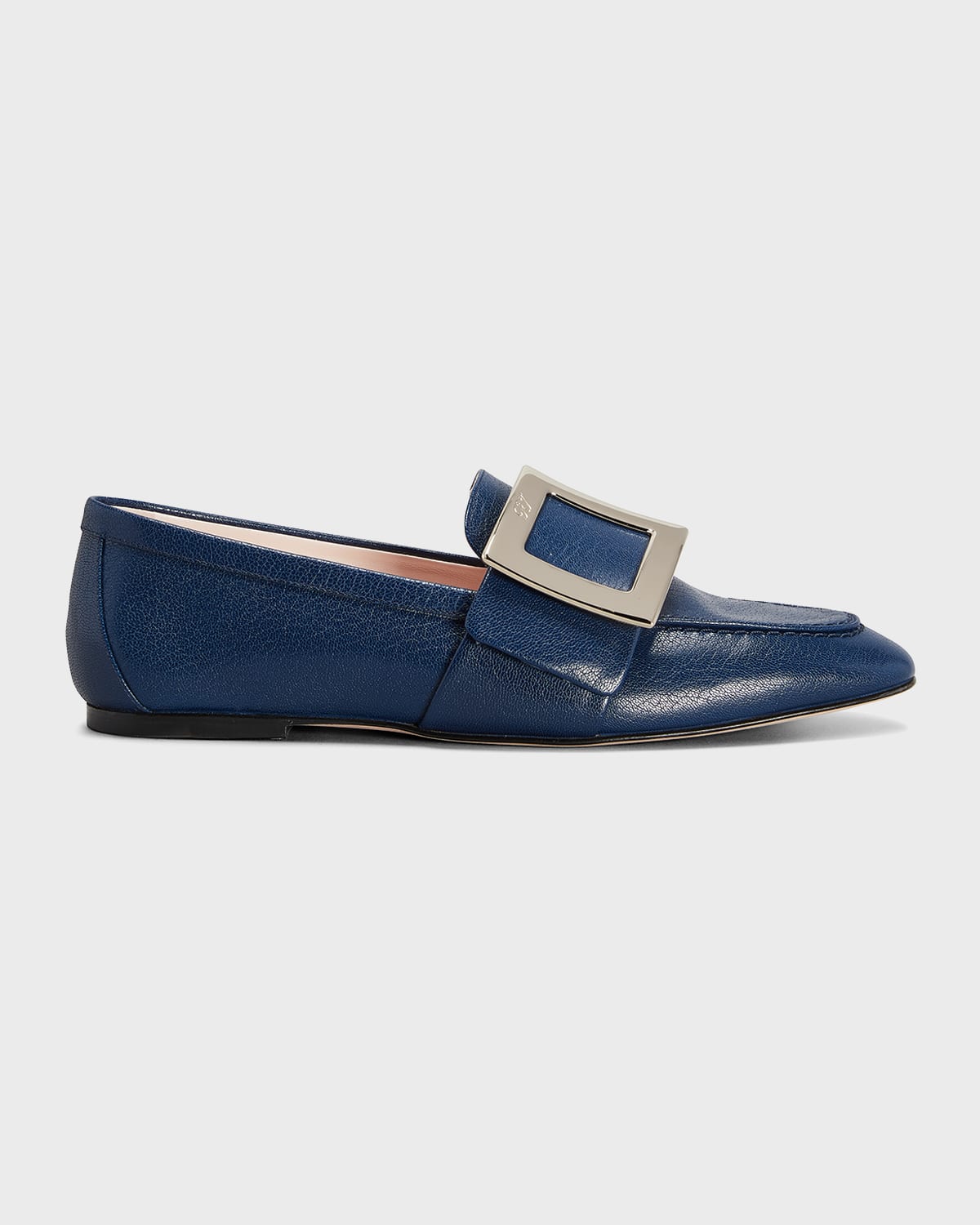 Shop Roger Vivier Leather Buckle Flat Loafers In Blu Navy