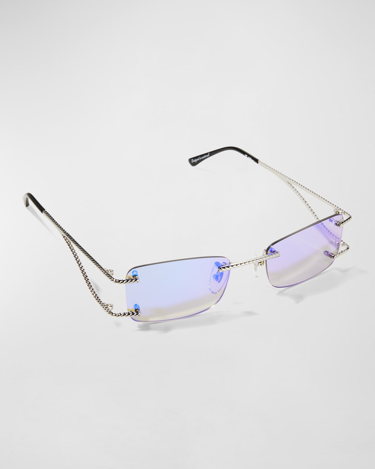 Vintage Frames Company Men's 24k White Gold Vf Wallstreet Drill Mount Rimless Sunglasses In Smoke Blue