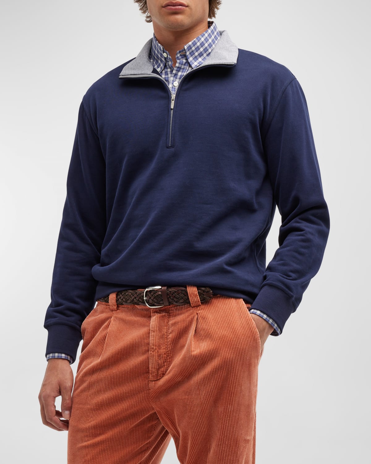 Brunello Cucinelli Men's Quarter-zip Cotton-stretch Sweater In Cobalt Blue