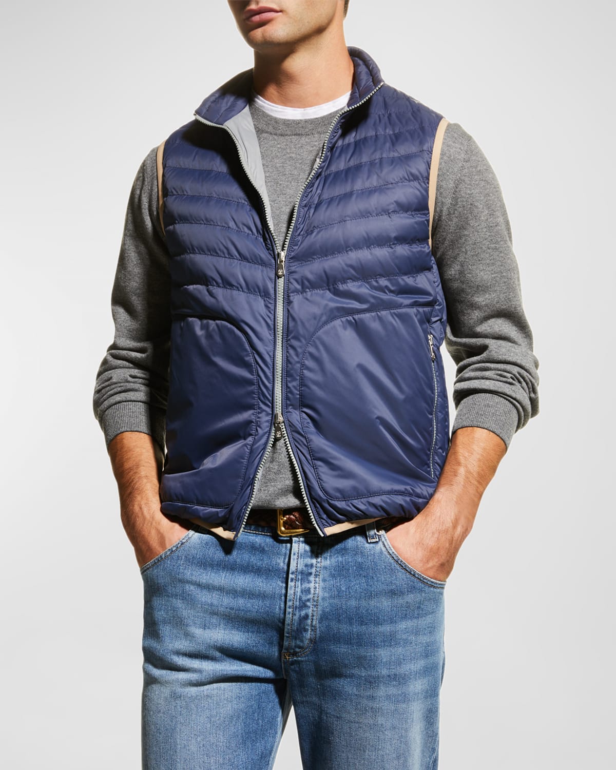 Brunello Cucinelli Quilted-finish Down Gilet In Chb02-medium Blue