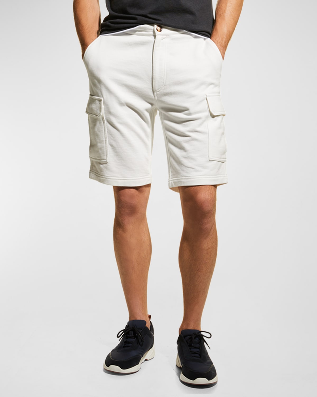 Brunello Cucinelli Men's 100 Cotton Cargo Sweat Shorts In Off White