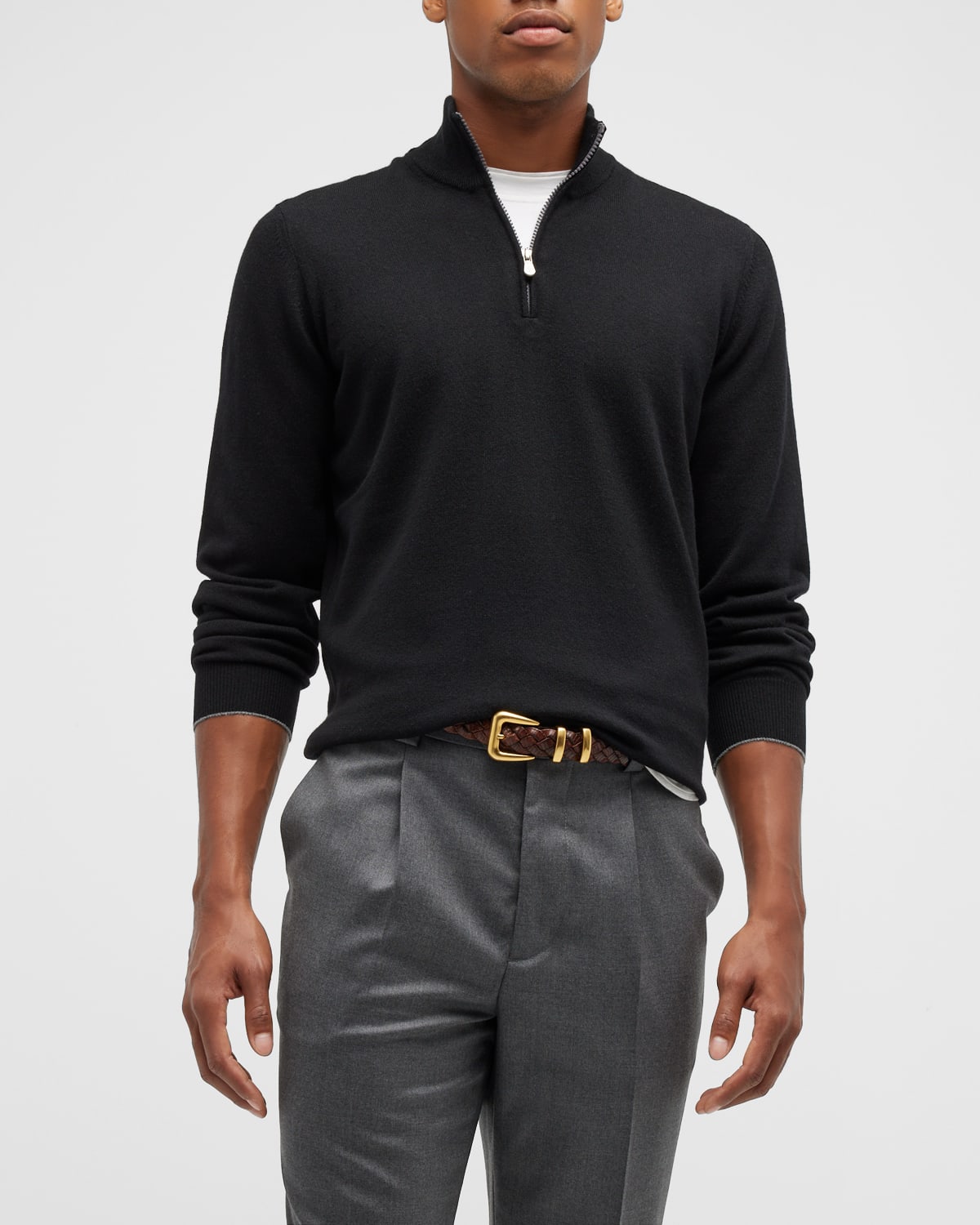 Shop Brunello Cucinelli Men's Cashmere Quarter-zip Sweater In Black