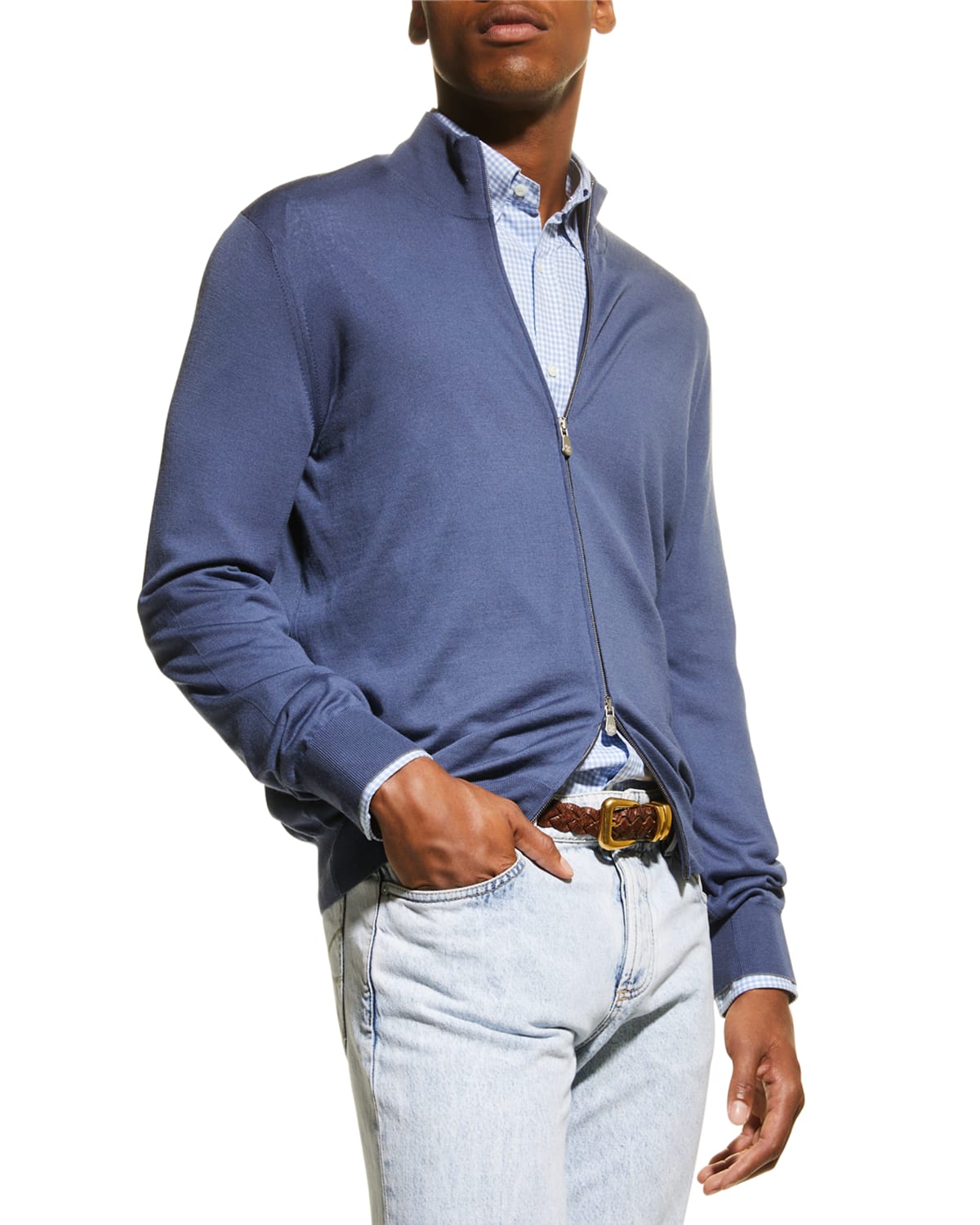 Brunello Cucinelli Men's Wool-cashmere Full Zip Sweater In Cloud