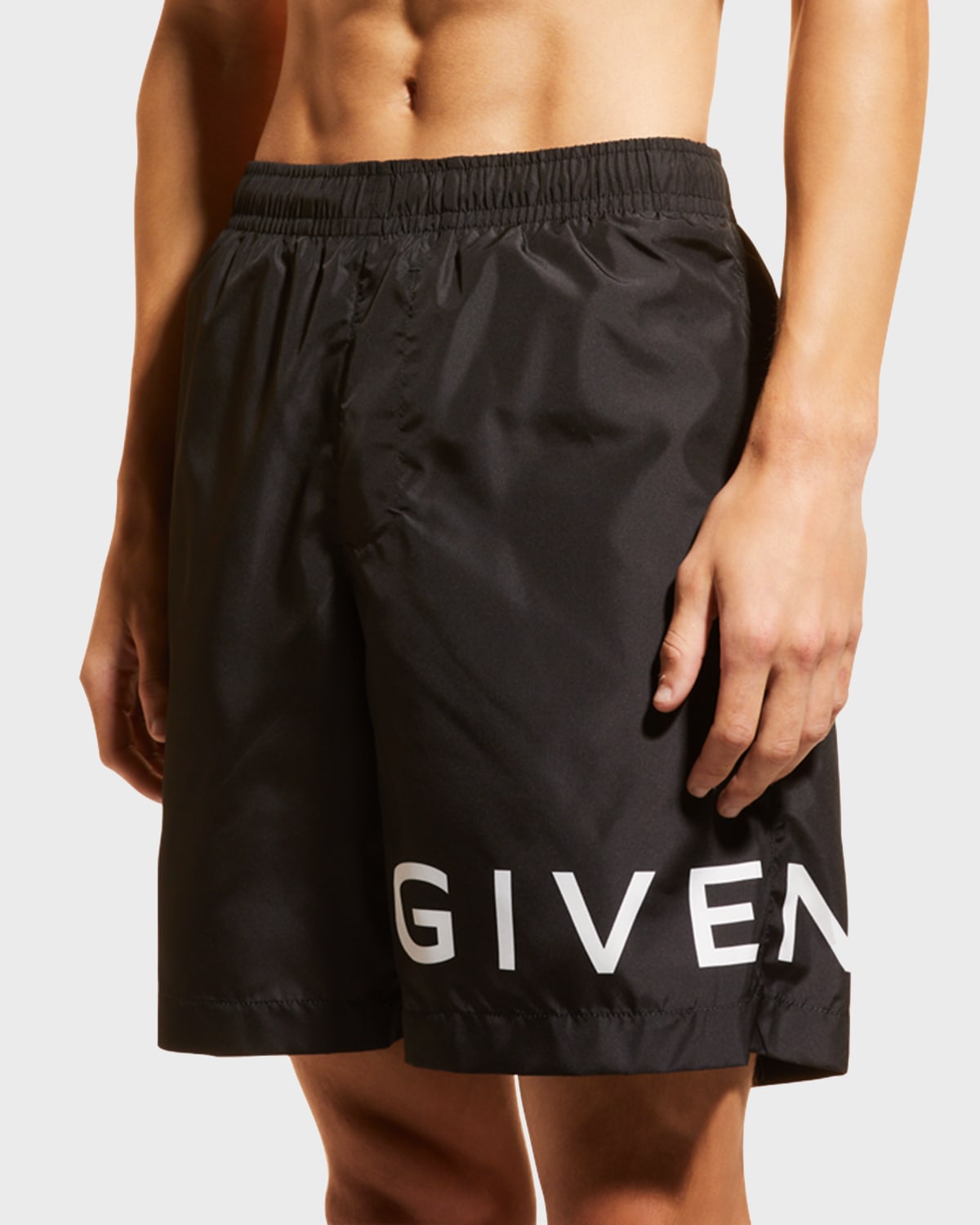 Shop Givenchy Men's Long Logo Swim Shorts In Black/white