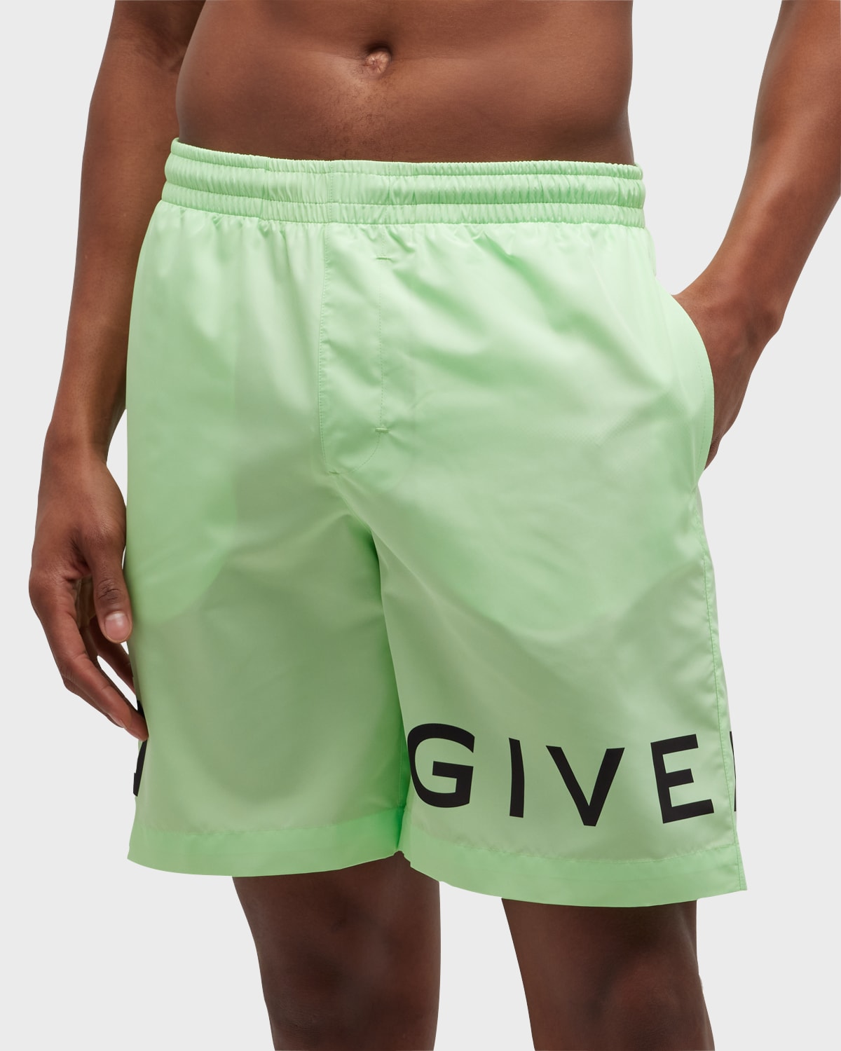 GIVENCHY MEN'S LONG LOGO SWIM SHORTS