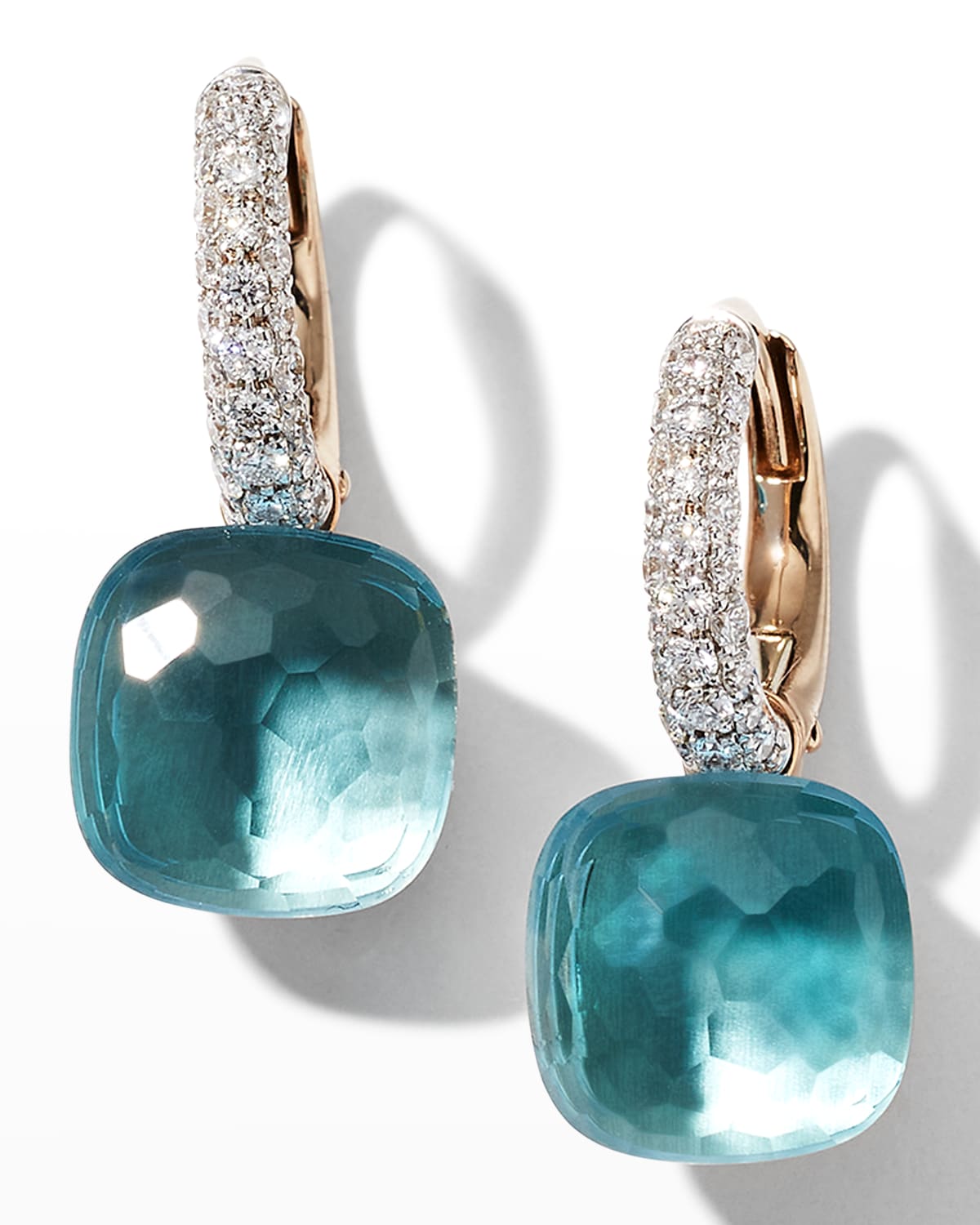 Nudo White Gold and Rose Gold Earrings with Diamonds and Blue Topaz
