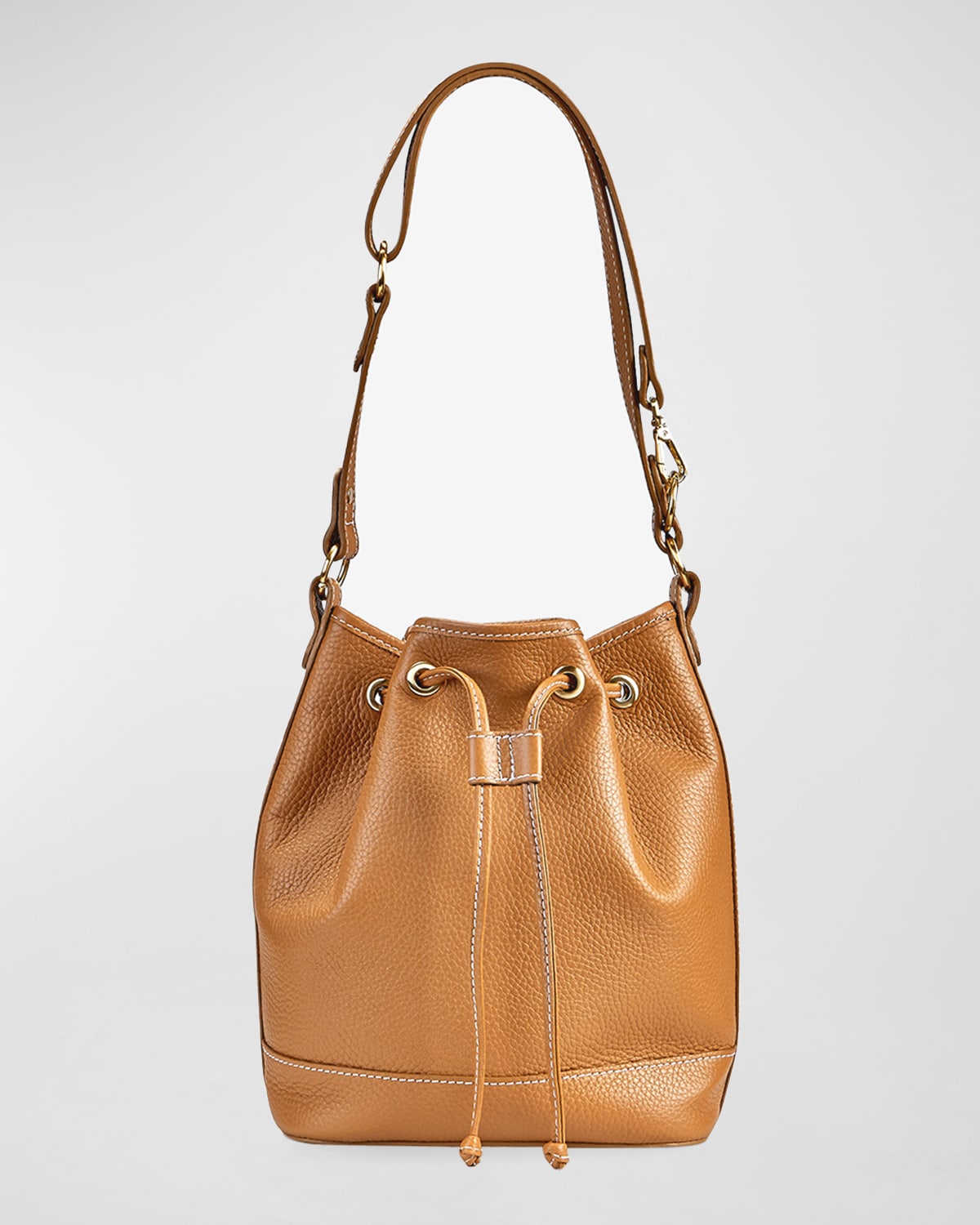 Cassie Drawstring Leather Bucket Bag